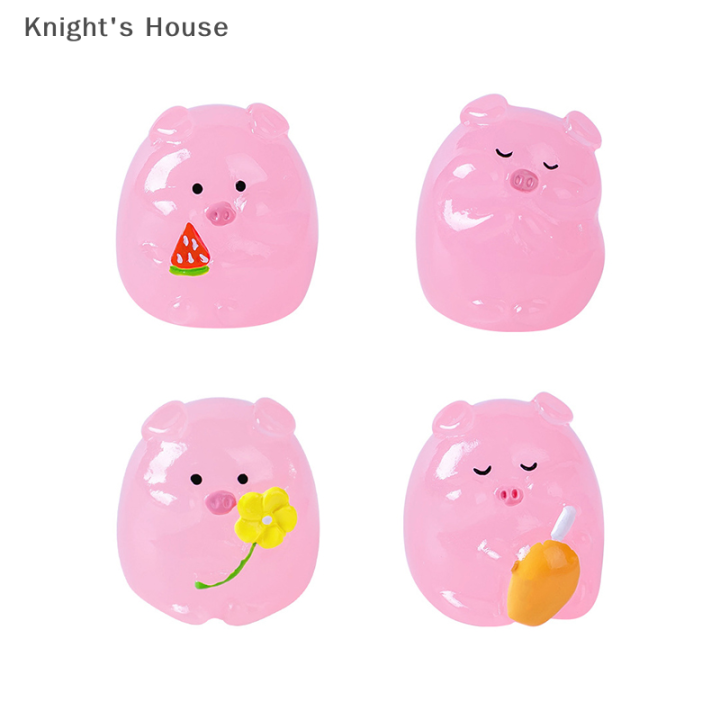 knights-house-เครื่องประดับรูปหมูสีชมพูฟลูออเรสเซนต์น่ารักขนาดเล็กรูปปั้นจิ๋วจิ๋วของตกแต่งบ้านตุ๊กตาภูมิทัศน์ขนาดเล็ก