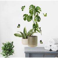 Fresh Green Plants Potted Butterflies Natural Style Wallpaper Living Room Background Wall Room Decoration Wall Self paste