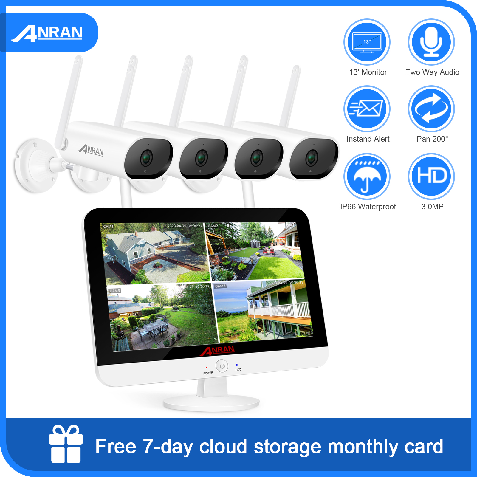 Remote Access ANRAN Wireless Security Camera System 1080P with 1TB Hard Drive,8 Channel Surveillance NVR Kits 4Pcs 2.0MP Night Vision Home WiFi IP Security Audio Cameras,8CH Expandable,Motion Alert 