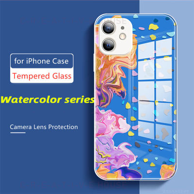 ใหม่ธรรมชาติสีหมึกจิตรกรรมกระจกนิรภัยกรณีโทรศัพท์สำหรับ iPhone 14 Pro Max 13 Pro 12 11 Pro SE 7 8พลัส X XR XS Max กล้องกันกระแทกปก