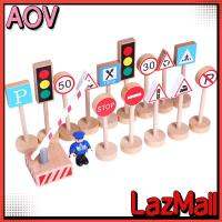 AOV 16Pcs ถนนไม้ป้ายจราจร Playset ป้ายจราจรที่มีสีสันไฟ Playset ชุดของเล่นเพื่อการศึกษาสำหรับเด็กวันเกิด Gift