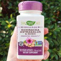 เอ็กไคนาเซีย อึ้งคี้-ปักคี้ หรือแอสทรากาลัส และเห็ดหลินจือ Echinacea Astragalus &amp; Reishi 1200 mg 100 Vegan Capsules (Natures Way®) 3 ประสาน