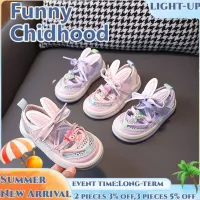 LED Children Sandals for Girls Breathable Mesh Soft Soles PU Bowknot and Bunny Decor Magic Tape-Perfect for 1-6 Years Old Shoes Accessories