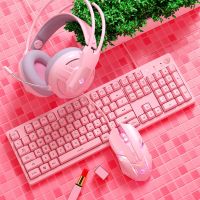 Gaming Combos Pink 19 Keys Free Punch Wired USB Keyboard 4800DPI Mouse Noise Canceling Headphones Gaming Accessories PC Full Set