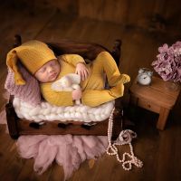 、‘】【= 2 Pcs Baby Hat Bodysuit Set Newborn Photography Props Cap Romper Jumpsuit Kit Infants Photo Ing Clothing Outfits