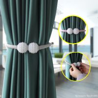 1Pc Pearl Curtain Tieback Magnetic Clip Buckle Rope Hanging Ball Curtain Holder Free Punching Tie Back Accessories Home Decor