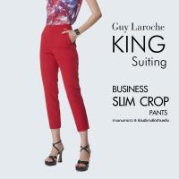 กางเกงขายาว กางเกงขอบเอวยางยืดด้านหลัง Guy Laroche Slim pants สีแดง (G9XTDE)