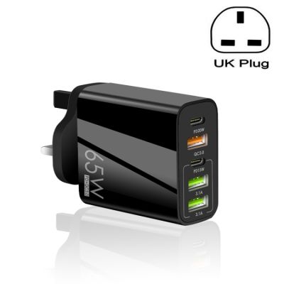 65W Dual PD Type-C + 3 X USB ที่ชาร์จหลายพอร์ตสำหรับโทรศัพท์และแท็บเล็ตพีซีปลั๊ก UK