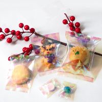 【DT】 hot  100Pcs Rainbow Transparent Laser Flat Pocket Candy Biscuit Baking Machine Sealed Bags Snack Mini Cute Packaging