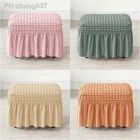 Seersucker Footstool Skirt Cover Durable Stretch Spandex Ottoman Cover Solid Color Non Slip Footrest Slipcover for Living Room