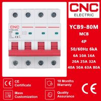 CNC YCB9-80M MCB 4P 50/60Hz 6kA Miniature Circuit Breaker 6/10/16/20/25/32/40/50/63/80A