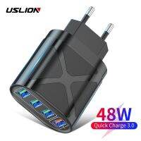 USLION 48วัตต์4พอร์ต QC 3.0 USB เครื่องชาร์จ EU US UK LED อะแดปเตอร์ชาร์จเครื่องชาร์จติดผนังได้อย่างรวดเร็วสำหรับ iPhone 12 Samsung Xiaomi ที่ชาร์จแบตเตอรี่โทรศัพท์