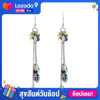 Bodhi แฟชั่นผู้หญิง Multicolor rhinestone โซ่ยาวพู่วางห้อยตะขอต่างหู