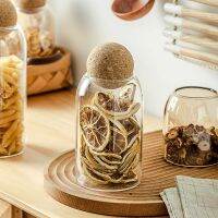 Borosilicate Glass Bottle Clear Practical Wood Cork Glass Bottle Storage Bean Coffe Cork Glass Jar Can Household Organizer