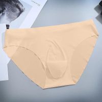 Ice Silk Seamless Underwear Men Y-Front Mid Waist Briefs One Piece Semi-Transparent Breathable Lingerie Bugle Pouch Underpant A5