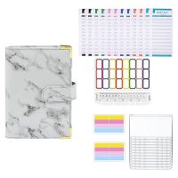 A6 Budget Binder,Leather Ring Binder Notebook with 12 Clear Cash Envelopes Pockets and 12 Expense Budget Sheet