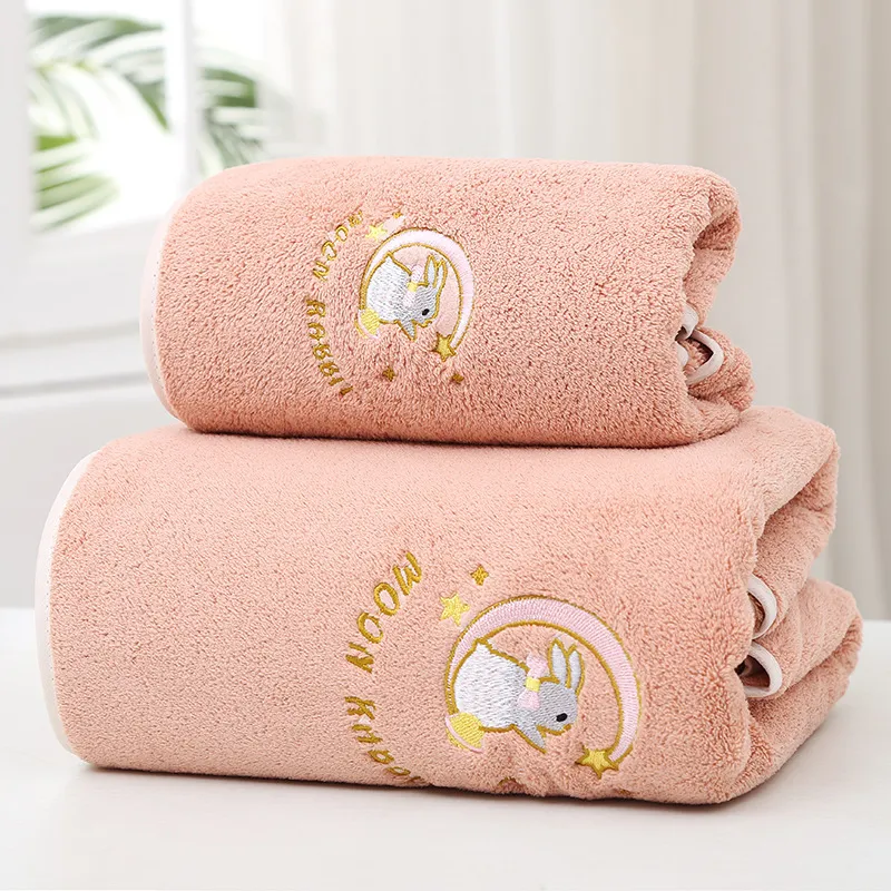 Moon Rabbit Embroidered Super Large Bath Towel Absorbent And - Temu