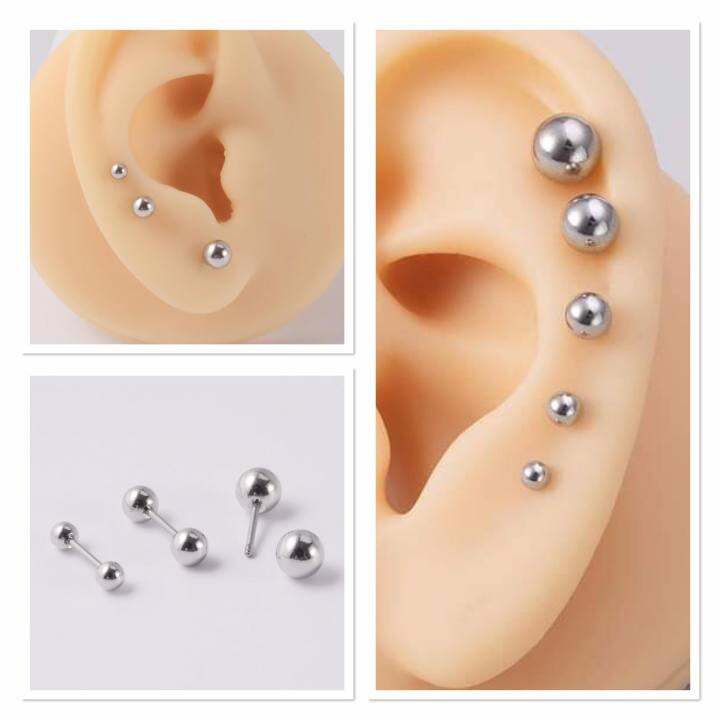 2pairs Stainless Steel Barbell Ear Cartilage Tragus Helix Stud Bar