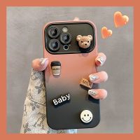 Three-dimensional Coffee Bear Contrasting Color Gradient Color iPhone Case Suitable for iPhone 14 13 12 11 Pro Max Protective Shell Shockproof