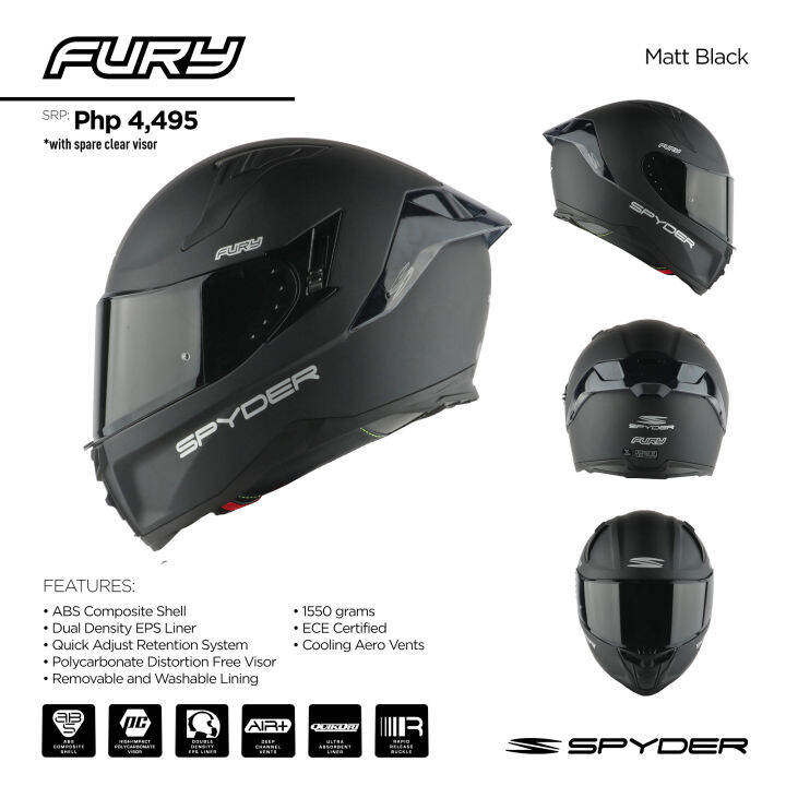 SPYDER FURY MATTE BLACK DUAL VISOR FULL FACE HELMET Lazada PH