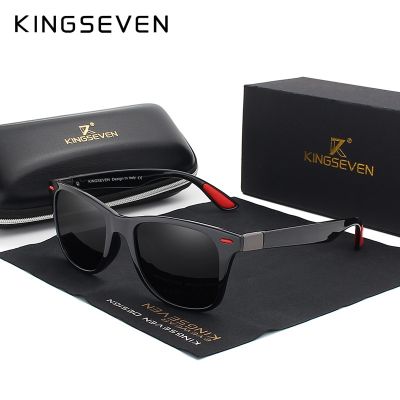 KINGSEVEN แว่นตาแว่นกันแดดโพลาไรซ์ทรงสี่เหลี่ยมจตุรัสเลนส์กระจกผู้ชายแบบคลาสสิกสำหรับทุกเพศแว่นตากันแดดกรอบสีดำ