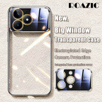 ROAZIC เคสโปร่งใสหน้าต่างขนาดใหญ่สุดหรูสำหรับ Realme C53เคสใส่โทรศัพท์ด้วยไฟฟ้าของ NFC พร้อมฟิล์มเลนส์ป้องกันซองนุ่มกันกระแทกฝาหลัง