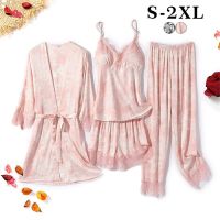 Satin Lace Pajamas Set Women Strap Top Pants Sleepwear Sleep Suit Spring Autumn Pyjamas Homewear Nightwear Robe Gowns S-XXL