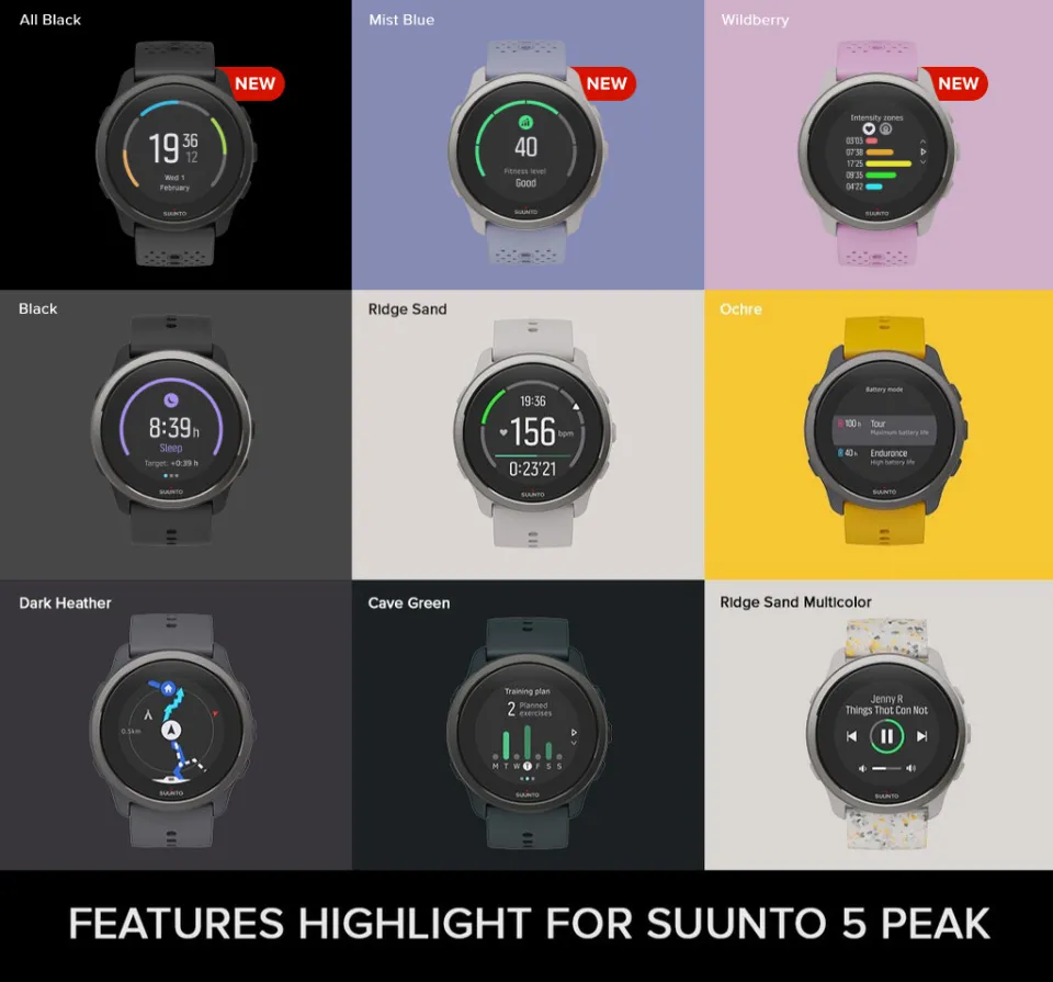 Suunto 5 Peak Black – Lightweight multisport watch for training, exploring  and wellbeing