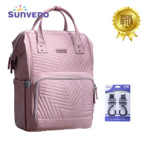 Sunveno กระเป๋าเป้สัมภาระคุณแม่,ใหม่กระเป๋าเย็บใส่ผ้าอ้อมขวดนมมีที่ห้อยกับรถเข็นสำหรับคุณแม่กระเป๋าเดินทางใส่ผ้าอ้อมสัมภาระของเด็กเล็กกันน้ำได้