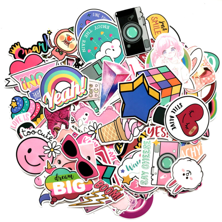 พร้อมส่ง-110ชิ้น-ชมพูโทนน่ารักๆ-sticker-พลาสติกกันน้ำ-สีคมชัด-ตัวอย่างด้านในจ้า