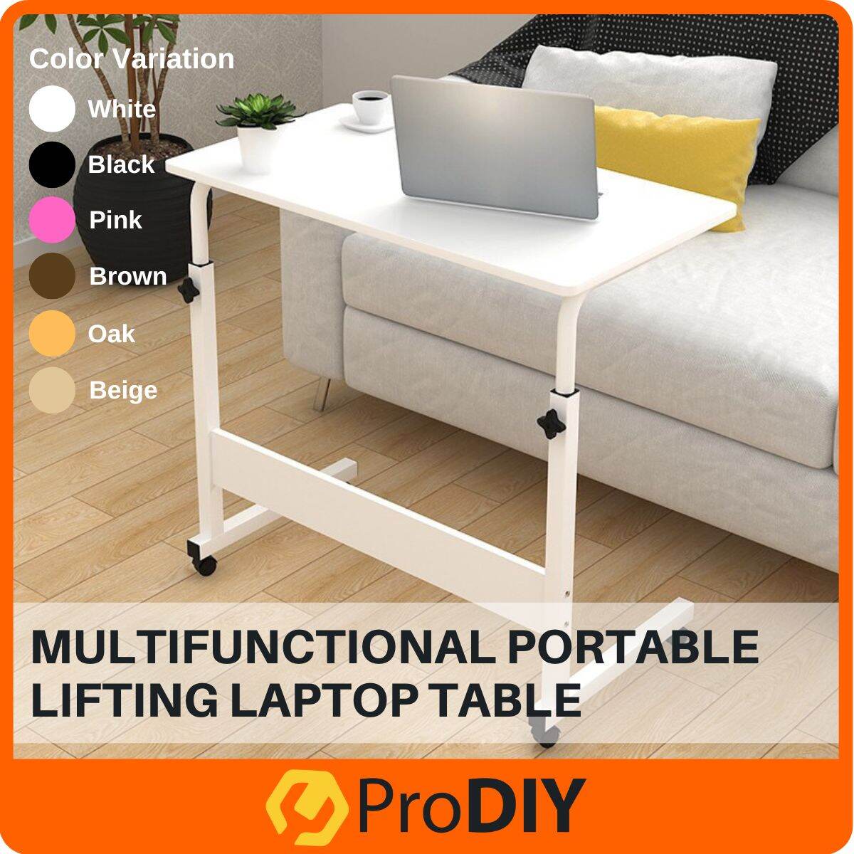 Multifunctional Portable Easy Lifting Laptop Table Computer Desk Height Adjustable with Wheels Meja Komputer 60X40cm