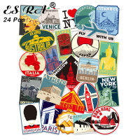 24 PcsSet Stickers for Luggage Retro Travel Decals Cities Pegatinas Waterproof Vinyl for Laptop Car Skateboard Fridge