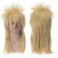 FGY 70s 80s Mens Ladies Carp Head Punk Cosplay Wig Long Light Blonde Straight Hair Halloween Mullet Style Heavy Metal Wig Wig  Hair Extensions Pads