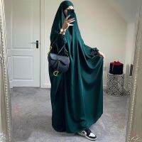 Jilbab เสื้อผ้าสำหรับสวดมนต์ของผู้หญิงเสื้อคลุมมุสลิมหนึ่งชิ้นชุด Gamis Arab ชุดฮิญาบสวมศีรษะ Kaftan Khimar Eid Ramadan เสื้อผ้าอิสลาม