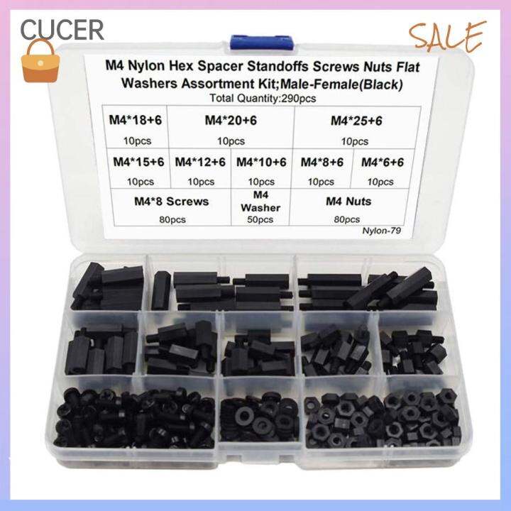 CBT 290pcs Nylon Male Female Hex Spacer Black M4 Standoff Screw