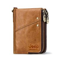 TOP☆Casual Men Wallets Short Style RFID High Quality Card Holder Zipper Male Purse Large Capacity Luxury Brand Cow Leather Wallet