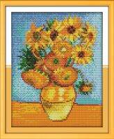 （Jinxiu cross-stitch） NeedleworkDIY Cross StitchSets For Embroidery Kitsfan Gogh Sunflower Painting Pattern Cross Stitch Painting Home Decor