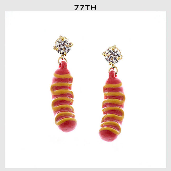 77th-sausage-earrings-ต่างหูเพชรห้อยเรซิ่นรูปไส้กรอก