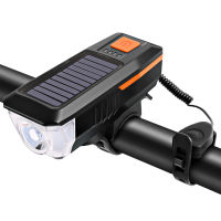 Smart Sensor Solar / USB Charging Bike Light Bicycle Bell Horn Lamp Bike Flashlight Bike Front Light USB/Solar-Charged Rechargeable Waterproof Cycling Headlight With3 Lighting Modes 5 Sounds Fits Mountain Road Bike ซื้อทันทีเพิ่มลงในรถเข็น