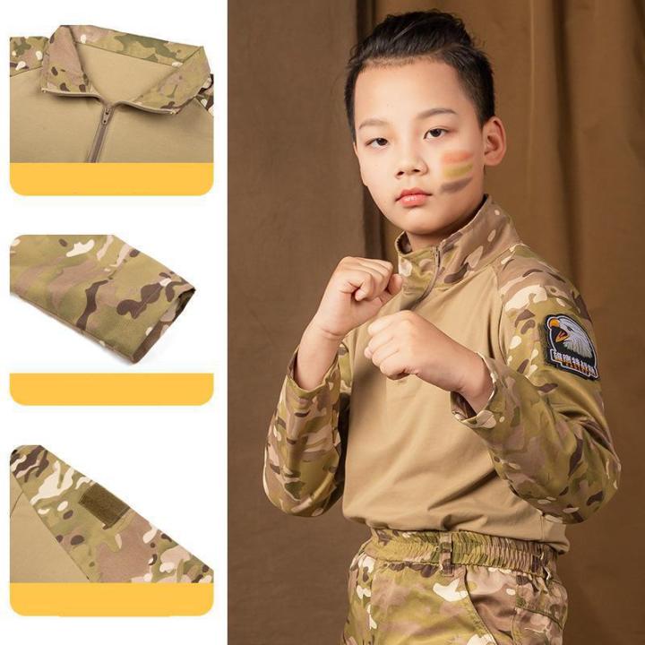 new-children-military-uniform-kids-army-costumes-outdoor-soldier-role-play-set-top-trousers-summer-camp-camouflage-training-suit