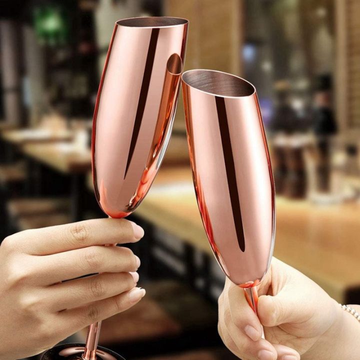 set-of-4-stainless-steel-champagne-wine-flutes-glasses-rose-gold-unbreakable-shatterproof