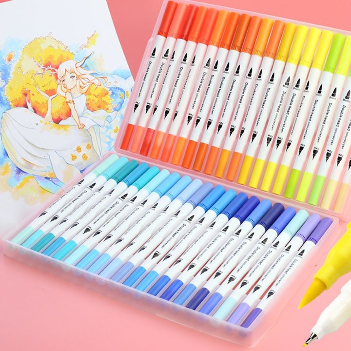 cw-12-colores-markers-pens-set-painting-manga-highlighter-school-supplies-korean-stationery