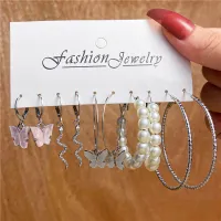 Butterfly Pearl Earrings Set Colorful Tassel Elegant Stud Hoop Earring for ashion Accessories