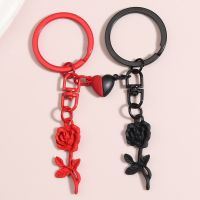 Cute Enamel Keychain 3D Rose Flower Key Ring Heart Magnetic Button Key Chains For Couple Lovers DIY Handmade Jewelry Gifts