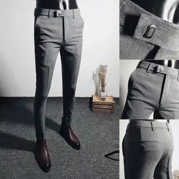 Men Casual Plaid Check Dress Pants Slim Fit Skinny Business Formal Long  Trousers  eBay