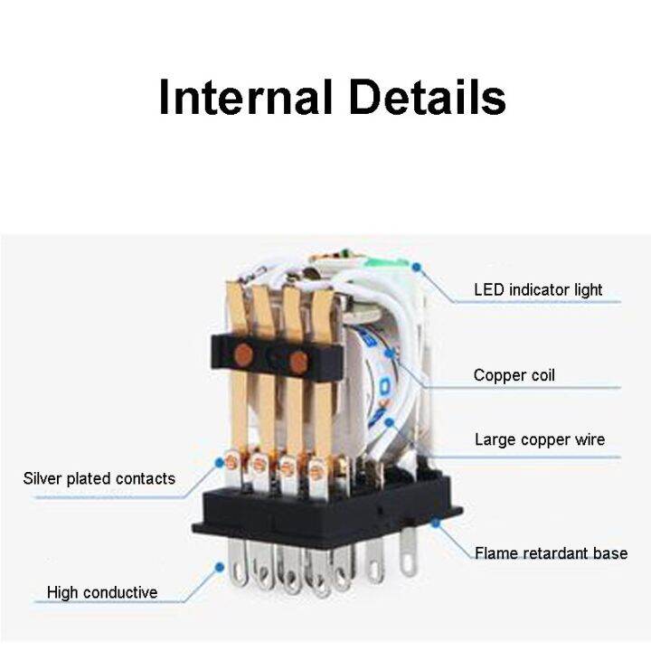 intermediate-relay-dc12v-24v-ac220v-hh52p-64p-my2nj-with-led-copper-coil-electromagnetic-switch-socket-base-silver-plate-contact-electrical-circuitry