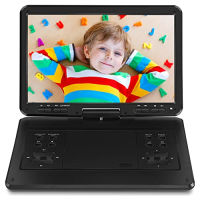 Jekero 16.9 Portable DVD Player with 14.1” HD Large Swivel Screen, DVD Player Portable with Screen Buttons for Easy Control, 6 Hrs Battery, Car Charger, Region Free, Support USB/SD Card, Black