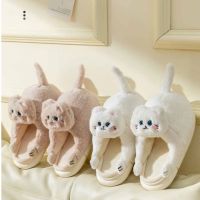◊☊ Couples Indoor Plush Slippers Size 36-45 Unisex Men Woemn Fluffy Slippers Cartoon Cute Cat Winter Warm Cotton Bedroom Slippers
