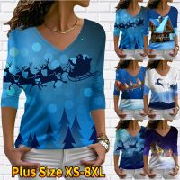 【cw】 Women 39;s CasualActive Streetwear Tee T ShirtReindeer PrintSparklyLong Sleeve V Neck XS 8XL