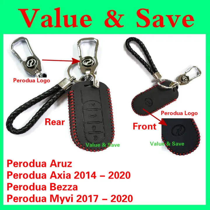 Perodua Bezza Aruz Myvi 2018 2021 Axia 2014 2019 Car Keyless Remote Leather Car Key Cover Case Lazada